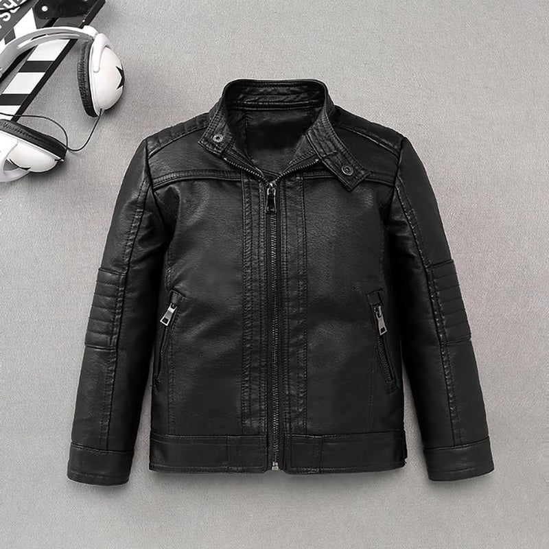 XFGLCK Store سترات أطفال صغار أولاد جلد صناعي دراجة نارية خريف شتاء 1-6 سنوات - Image 2